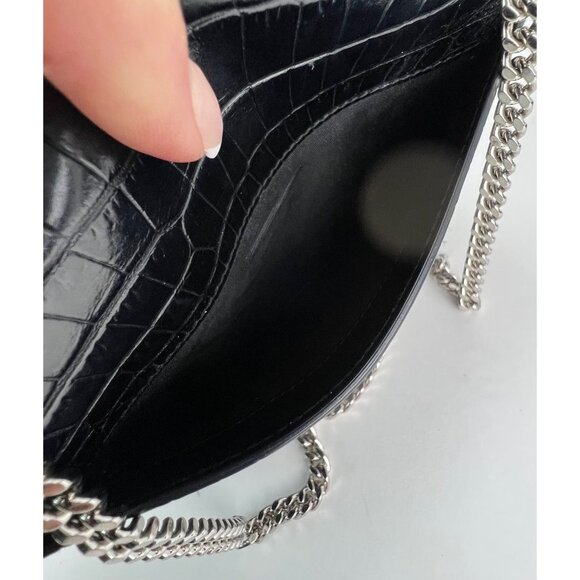 Saint Laurent Black Leather Sunset Wallet on a Chain Crocodile Embossed Bag - Picture 14 of 15
